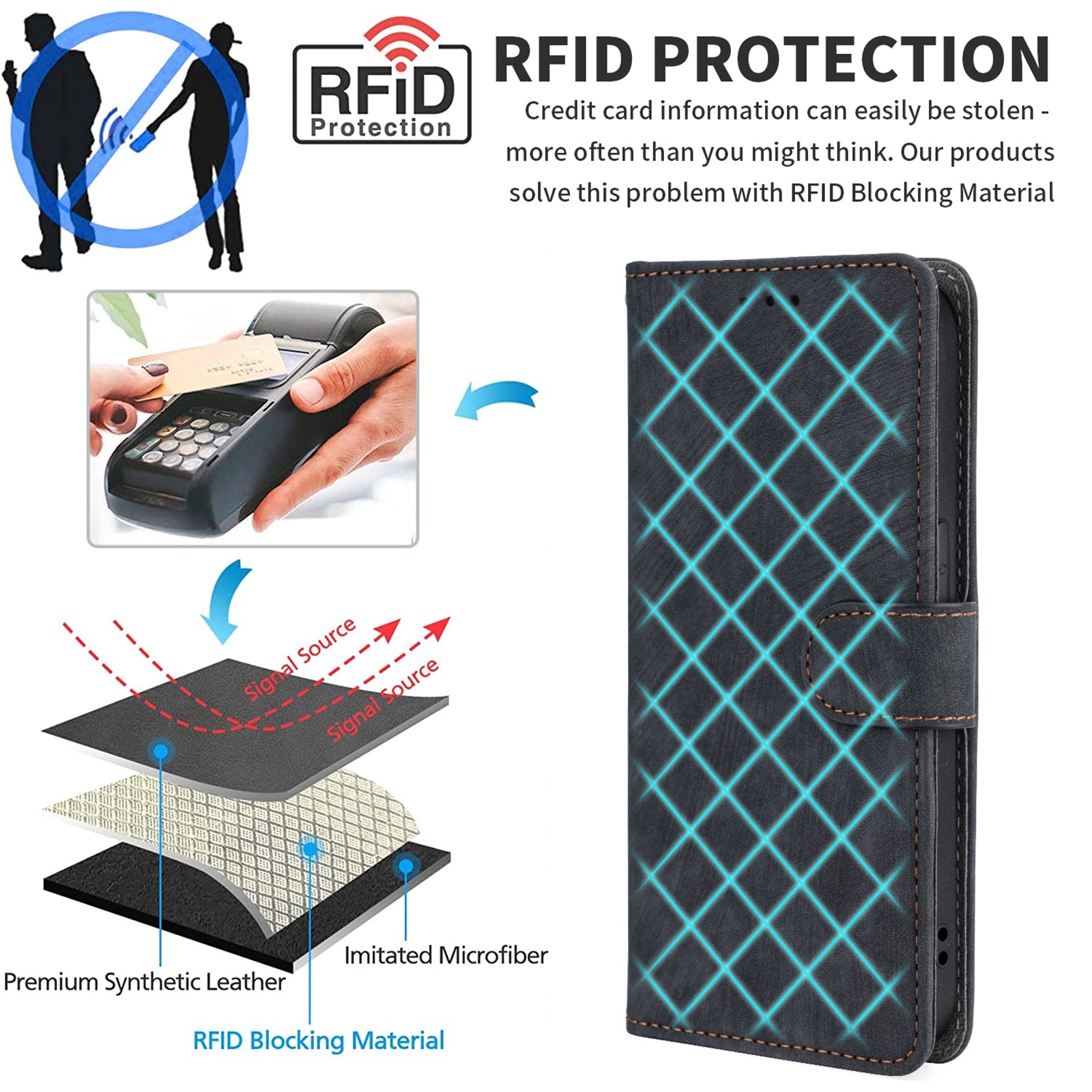 For TCL 505 T509K / T5094 Leather Case with Strap RFID Blocking Wallet Phone Cover For TCL 505 T509K / T5094 Leather Case with Strap RFID Blocking Wallet Phone Cover